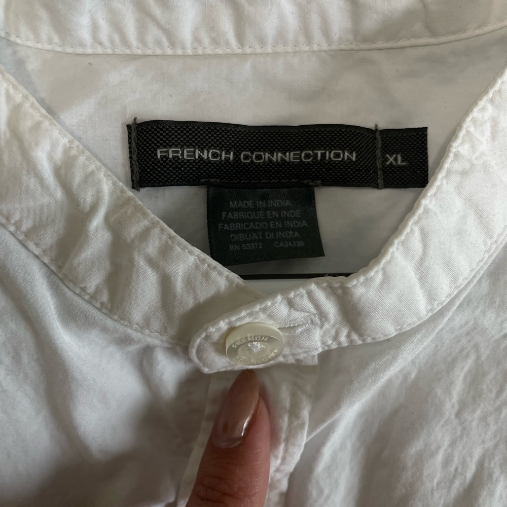 French Connection mandarin collared short sleeve button down shirt